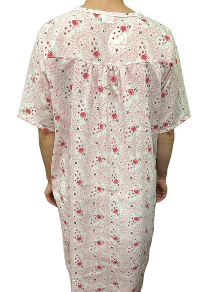 Womens 100% Cotton Short Sleeve Nightie Gown Night Sleepwear Pyjamas PJ Pajamas - Pink - 16 V563-NI-001-PINK-16