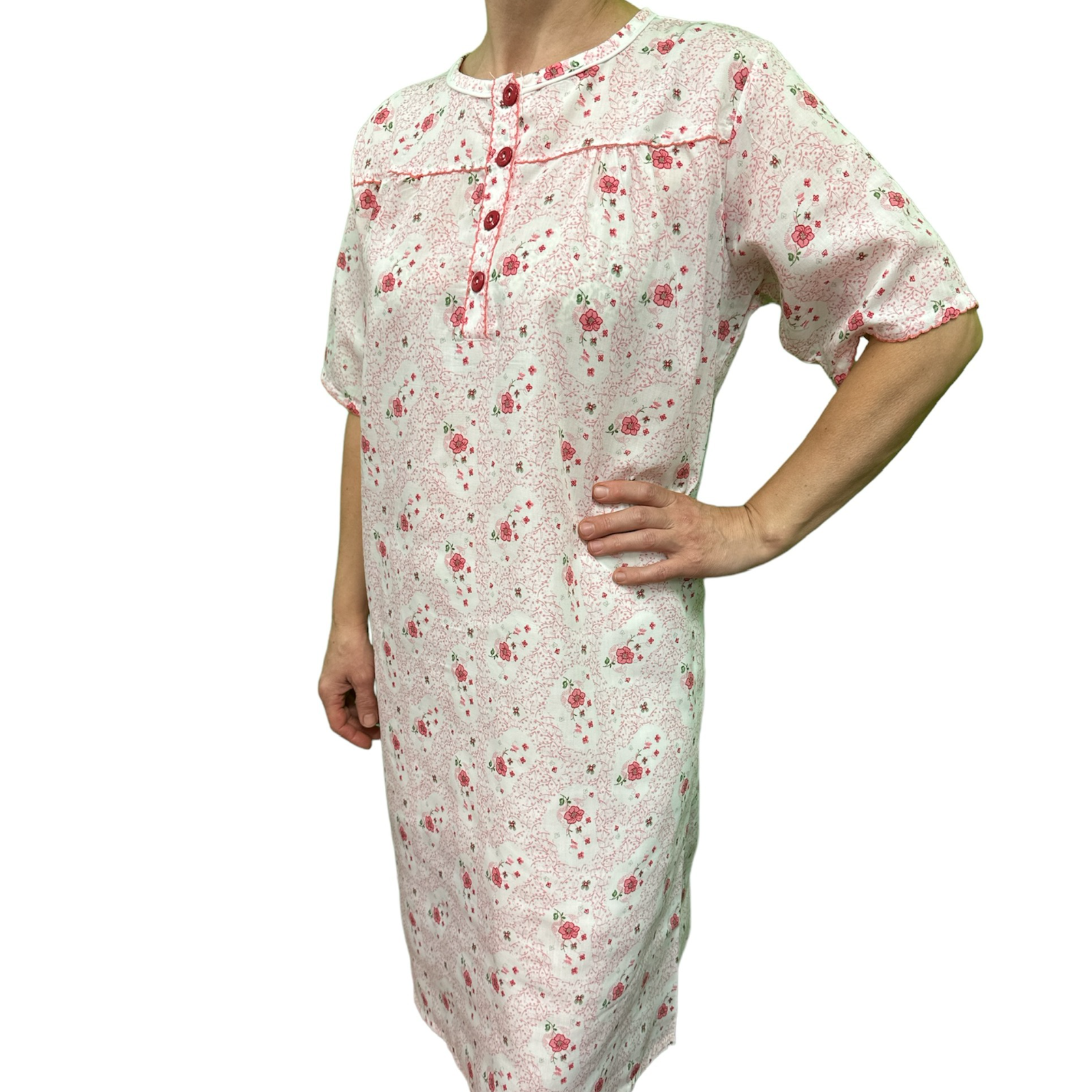 Womens 100% Cotton Short Sleeve Nightie Gown Night Sleepwear Pyjamas PJ Pajamas - Pink - 22 V563-NI-001-PINK-22