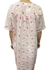 Womens 100% Cotton Short Sleeve Nightie Gown Night Sleepwear Pyjamas PJ Pajamas - Pink - 22