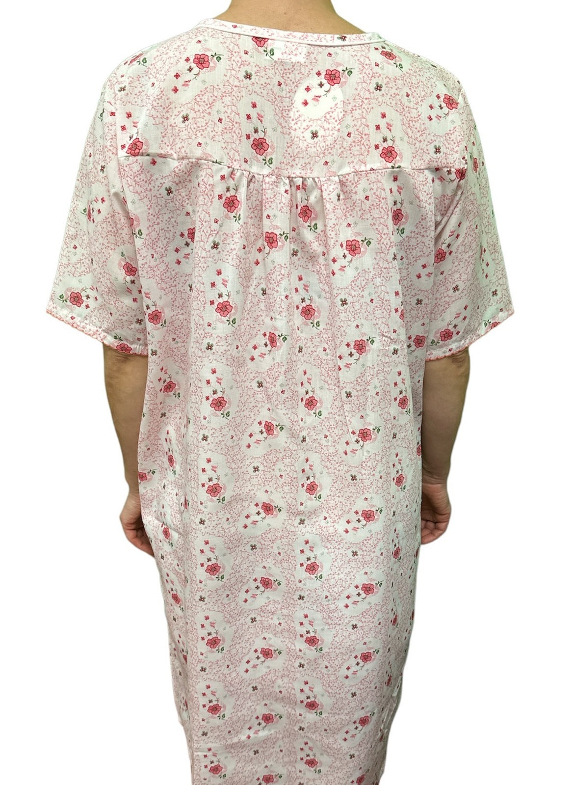 Womens 100% Cotton Short Sleeve Nightie Gown Night Sleepwear Pyjamas PJ Pajamas - Pink - 22
