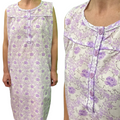 Womens 100% Cotton Sleeveless Nightie Gown Night Dress Pyjamas PJ Pajamas Sleep - Lilac - 18