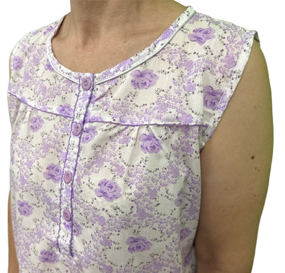 Womens 100% Cotton Sleeveless Nightie Gown Night Dress Pyjamas PJ Pajamas Sleep - Lilac - 18 V563-NI-002-LILAC-18
