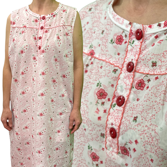 Womens 100% Cotton Sleeveless Nightie Gown Night Dress Pyjamas PJ Pajamas Sleep - Pink - 12 V563-NI-002-PINK-12