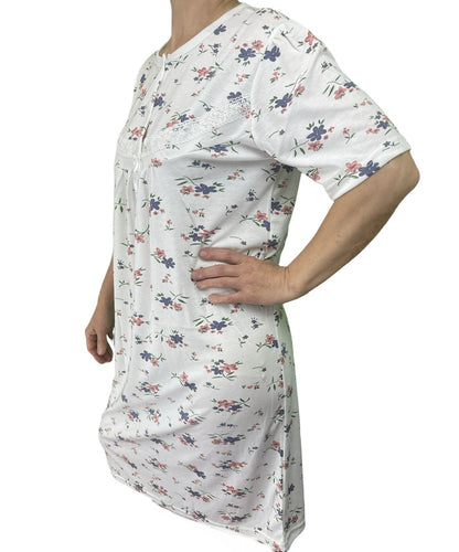 Womens Ladies Cotton Nightie Night Gown Slip Petticoat PJs Sleepwear Dress - White/Pink - 18 V563-NI-006-PINK-18