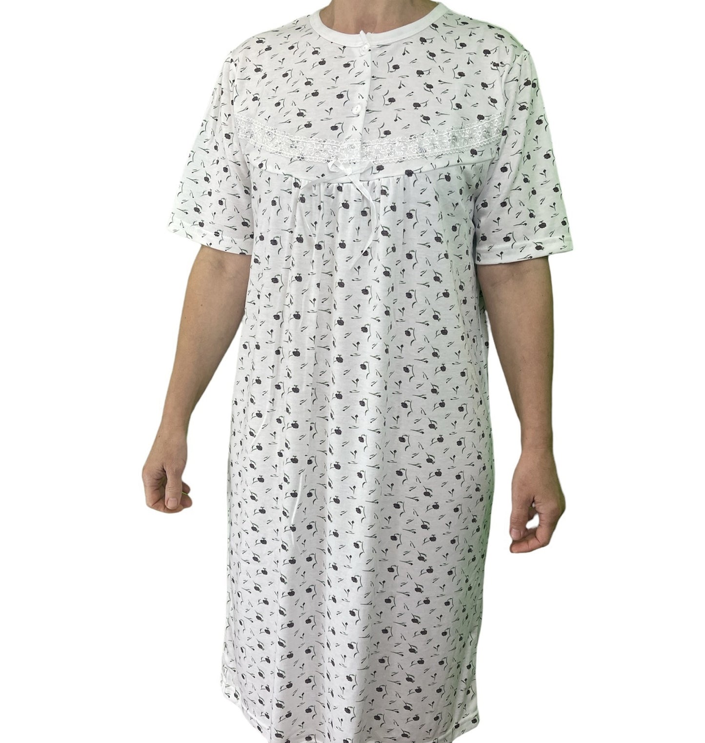 Womens Ladies Cotton Nightie Night Gown Slip Petticoat PJs Sleepwear Dress - White/Purple - 16 V563-NI-006-PURPLE-16