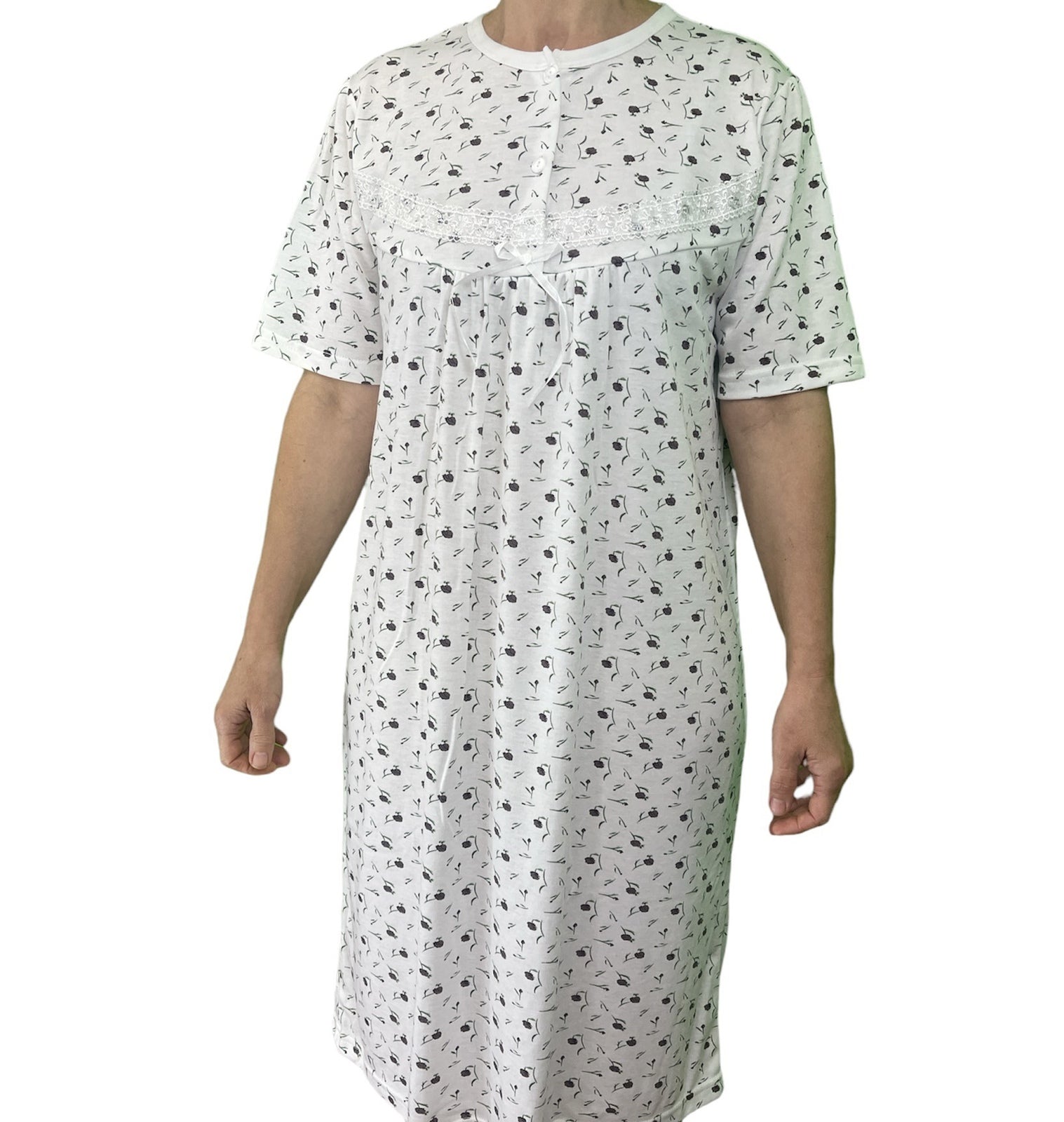Womens Ladies Cotton Nightie Night Gown Slip Petticoat PJs Sleepwear Dress - White/Purple - 18 V563-NI-006-PURPLE-18