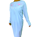 Womens Cotton Nightie Long Sleeve Night Gown Pyjamas Sleepwear Lace PJ - Blue - 16