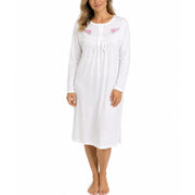 Womens Cotton Nightie Long Sleeve Night Gown Pyjamas Sleepwear Lace PJ - White - 18