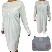 Womens Cotton Nightie Long Sleeve Night Gown Pyjamas Sleepwear Lace PJ - White - 18