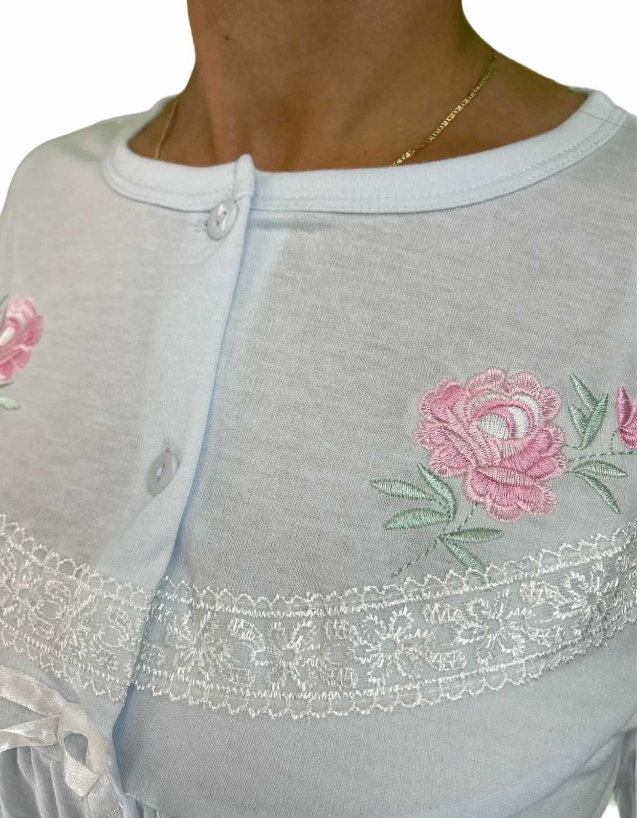 Womens Cotton Nightie Long Sleeve Night Gown Pyjamas Sleepwear Lace PJ - White - 18
