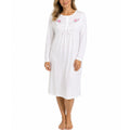 Womens Cotton Nightie Long Sleeve Night Gown Pyjamas Sleepwear Lace PJ - White - 22