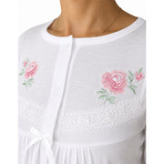 Womens Cotton Nightie Long Sleeve Night Gown Pyjamas Sleepwear Lace PJ - White - 22