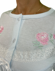 Womens Cotton Nightie Long Sleeve Night Gown Pyjamas Sleepwear Lace PJ - White - 22