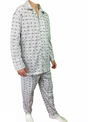 Mens Cotton Pyjama Set Long Sleeve Button Shirt Pants Sleepwear PJs - White/Blue - S V563-NI-030-BLUE-S