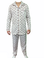 Mens Cotton Pyjama Set Long Sleeve Button Shirt Pants Sleepwear PJ - White/Brown - XL V563-NI-030-BROWN-XL