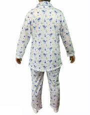 Womens Pyjama Set 100% Cotton Long Sleeve Button Up PJs Sleepwear - Blue Floral - 14