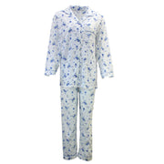 Womens Pyjama Set 100% Cotton Long Sleeve Button Up PJs Sleepwear - Blue Floral - 20