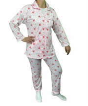 Womens Pyjama Set 100% Cotton Long Sleeve Button Up PJs Sleepwear - Pink Floral - 20