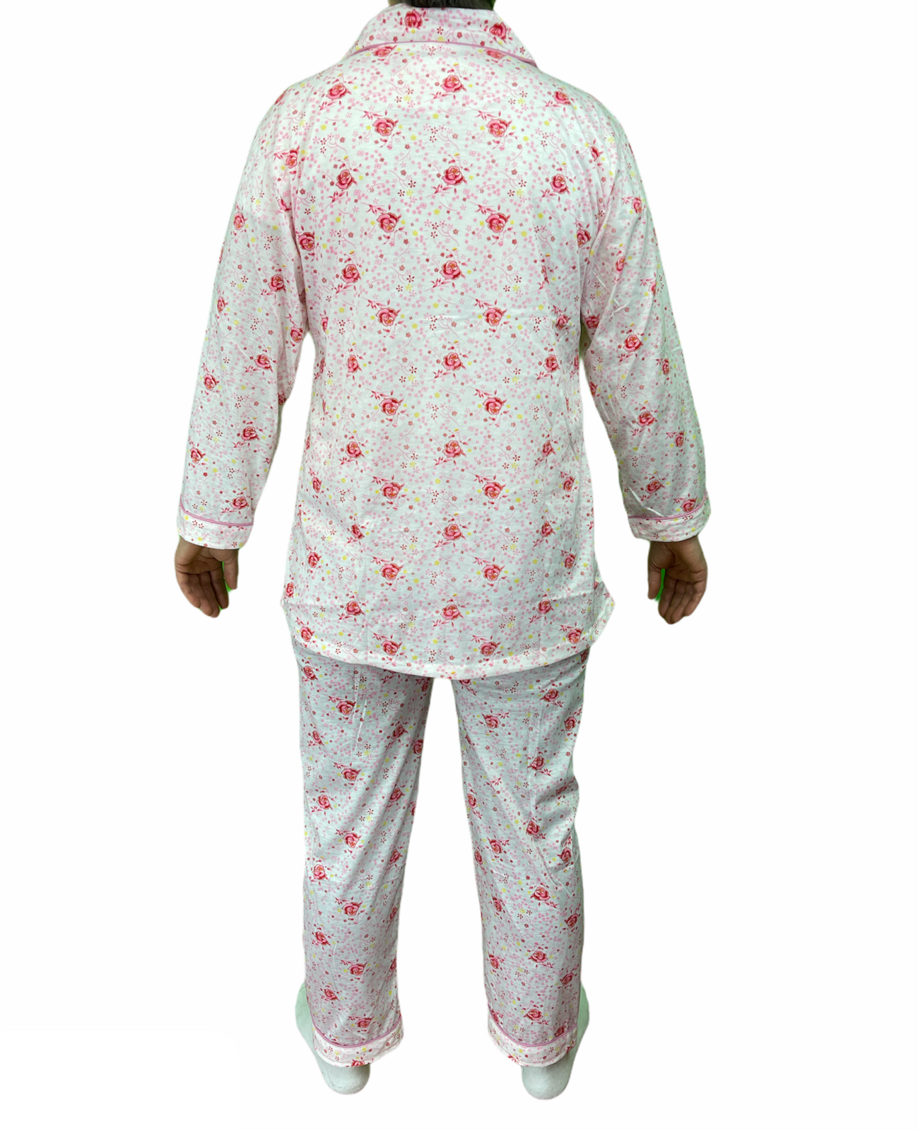 Womens Pyjama Set 100% Cotton Long Sleeve Button Up PJs Sleepwear - Pink Floral - 22