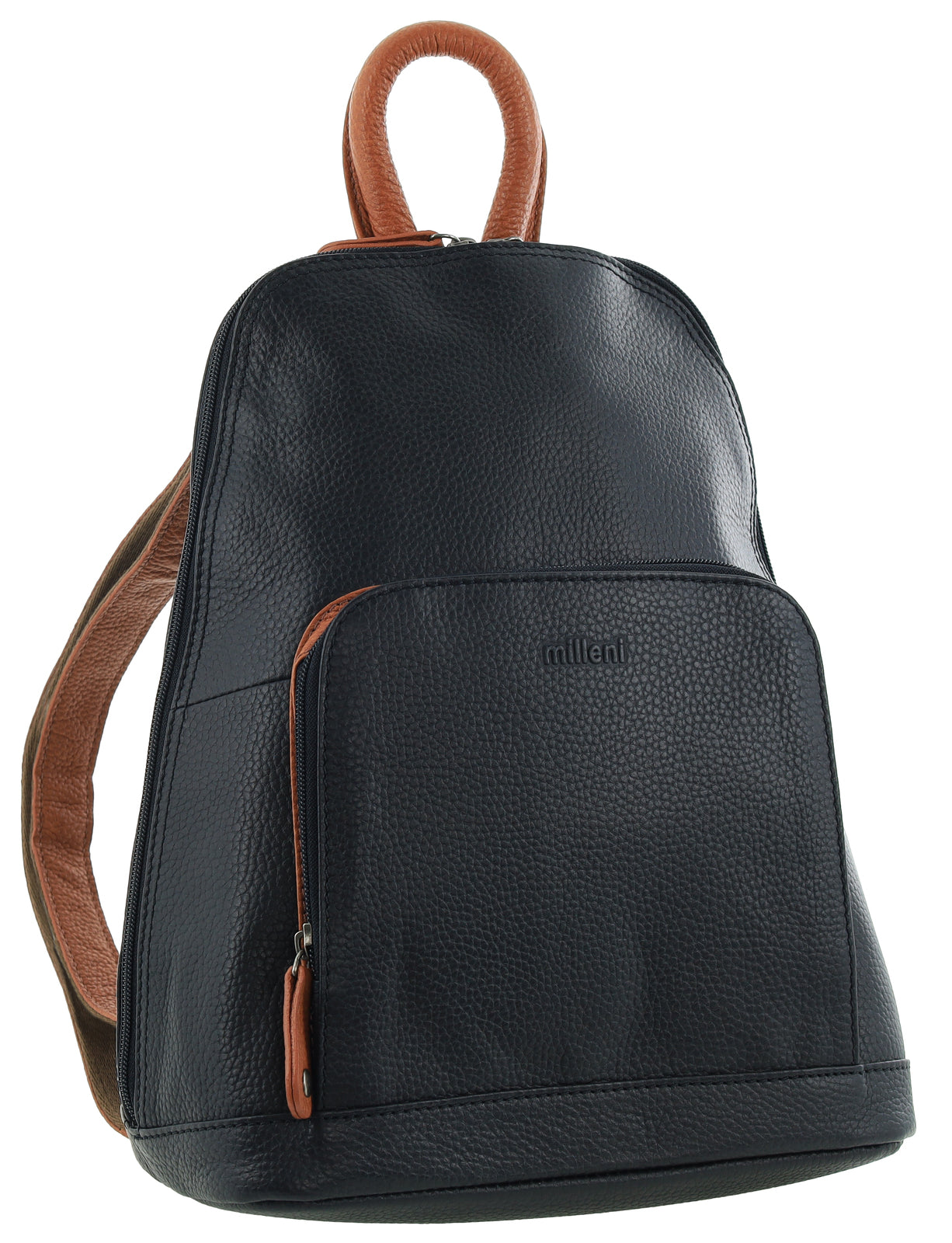 Milleni Genuine Italian Leather Soft Nappa Leather Backpack Bag Travel - Black/Cognac V563-NL-10767-BLACK_COGNAC