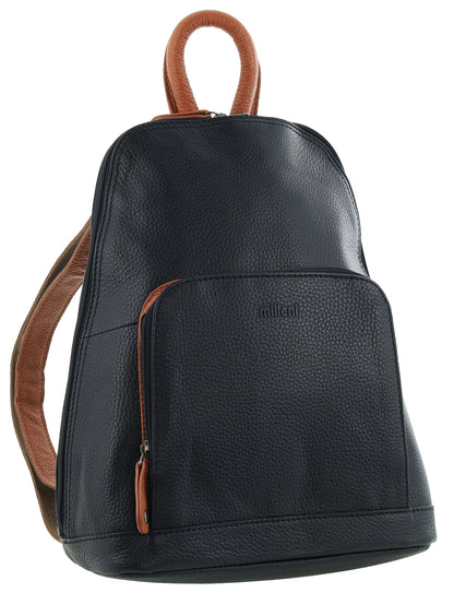 Milleni Genuine Italian Leather Soft Nappa Leather Backpack Bag Travel - Black/Cognac V563-NL-10767-BLACK_COGNAC