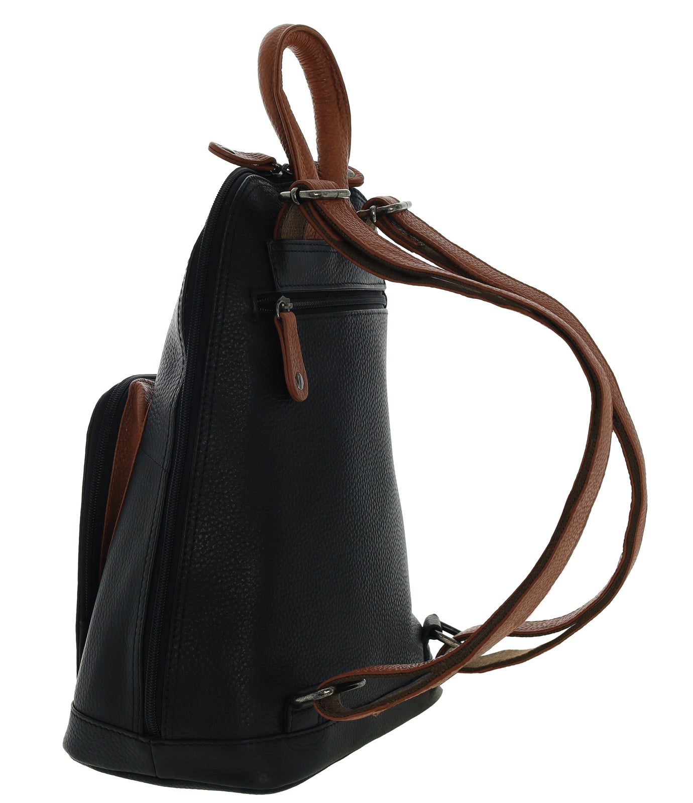 Milleni Genuine Italian Leather Soft Nappa Leather Backpack Bag Travel - Black/Cognac V563-NL-10767-BLACK_COGNAC