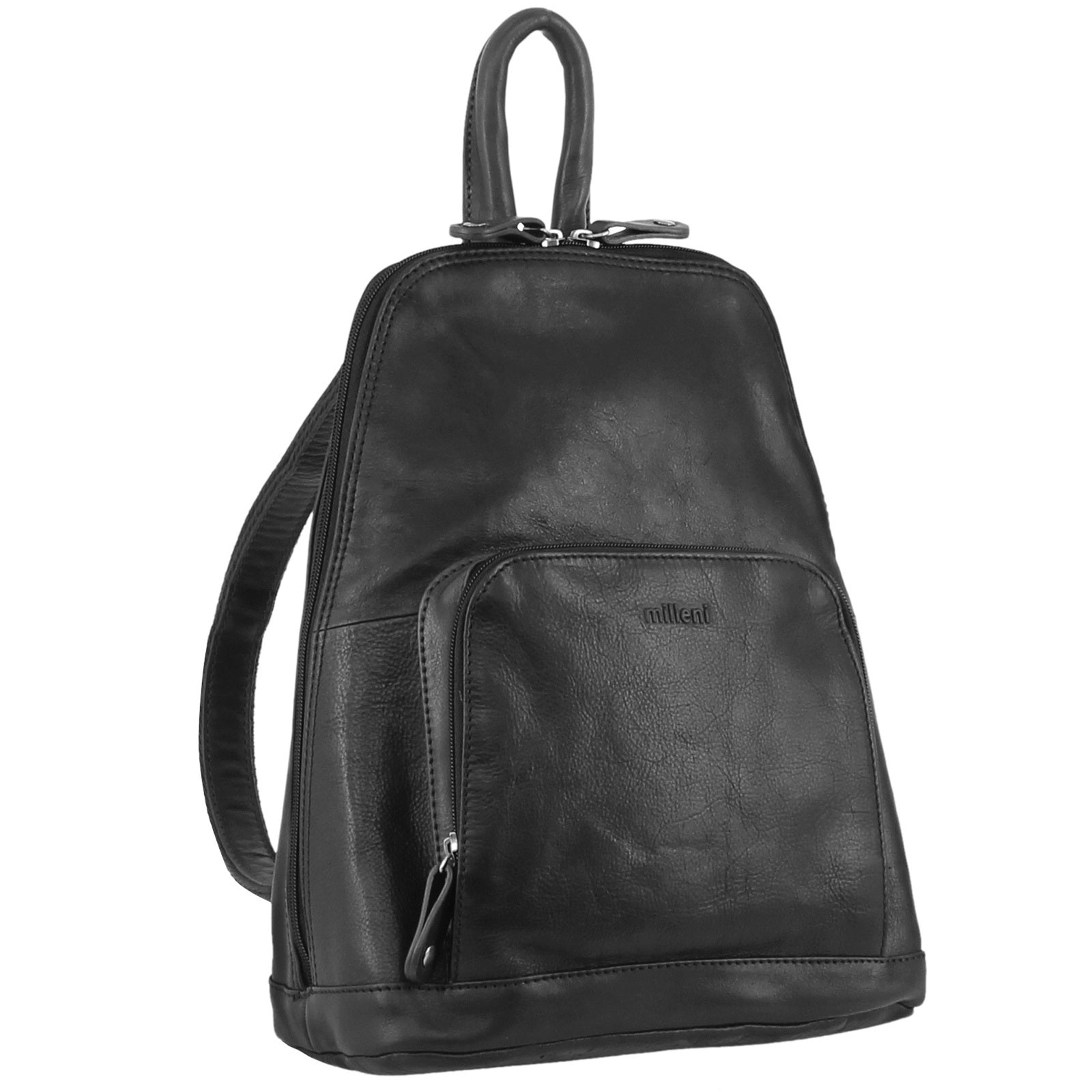Milleni Genuine Italian Leather Soft Nappa Leather Backpack Travel Bag - Black V563-NL-10767-BLK