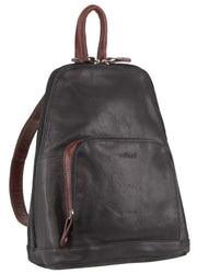 Milleni Womens Bag Italian Leather Soft Nappa Leather Backpack Travel - Black/Chestnut V563-NL-10767-BLK_CHESTNUT
