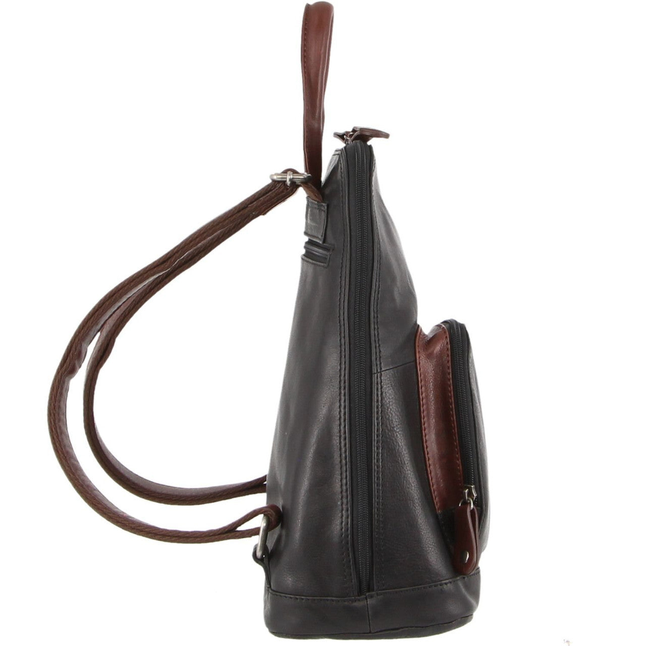 Milleni Womens Bag Italian Leather Soft Nappa Leather Backpack Travel - Black/Chestnut V563-NL-10767-BLK_CHESTNUT