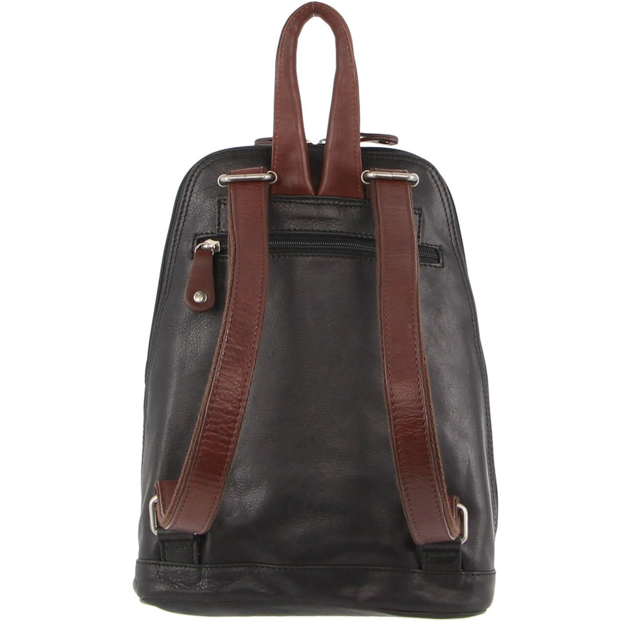 Milleni Womens Bag Italian Leather Soft Nappa Leather Backpack Travel - Black/Chestnut V563-NL-10767-BLK_CHESTNUT