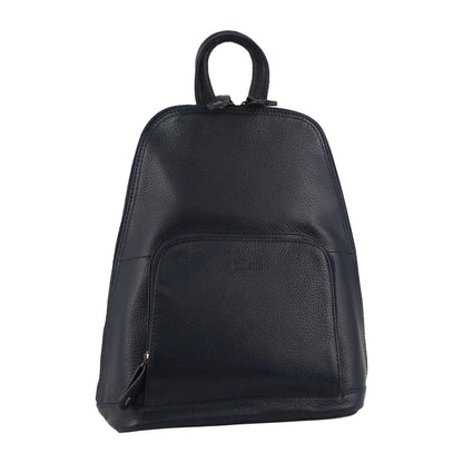 Milleni Womens Twin Zip Backpack Nappa Italian Leather Travel Bag - Navy V563-NL-10767-NAVY