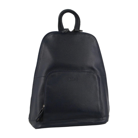 Milleni Womens Twin Zip Backpack Nappa Italian Leather Travel Bag - Navy V563-NL-10767-NAVY