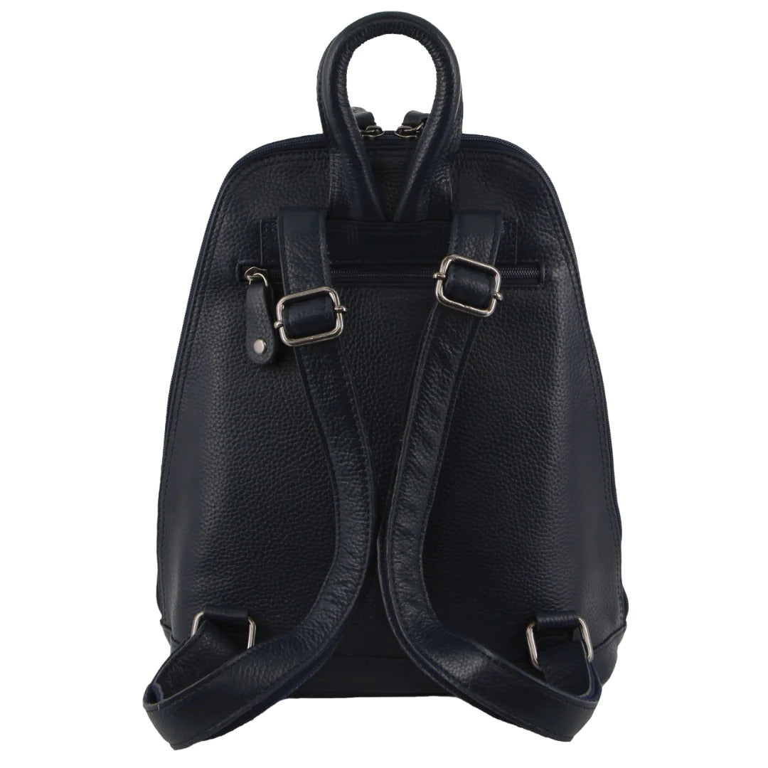 Milleni Womens Twin Zip Backpack Nappa Italian Leather Travel Bag - Navy V563-NL-10767-NAVY