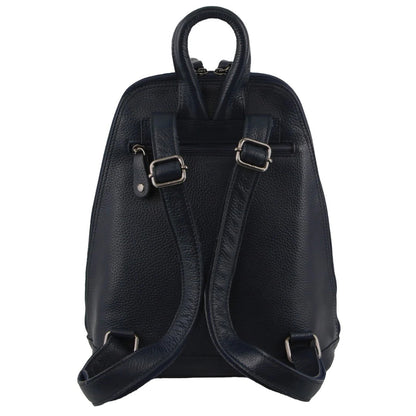 Milleni Womens Twin Zip Backpack Nappa Italian Leather Travel Bag - Navy V563-NL-10767-NAVY