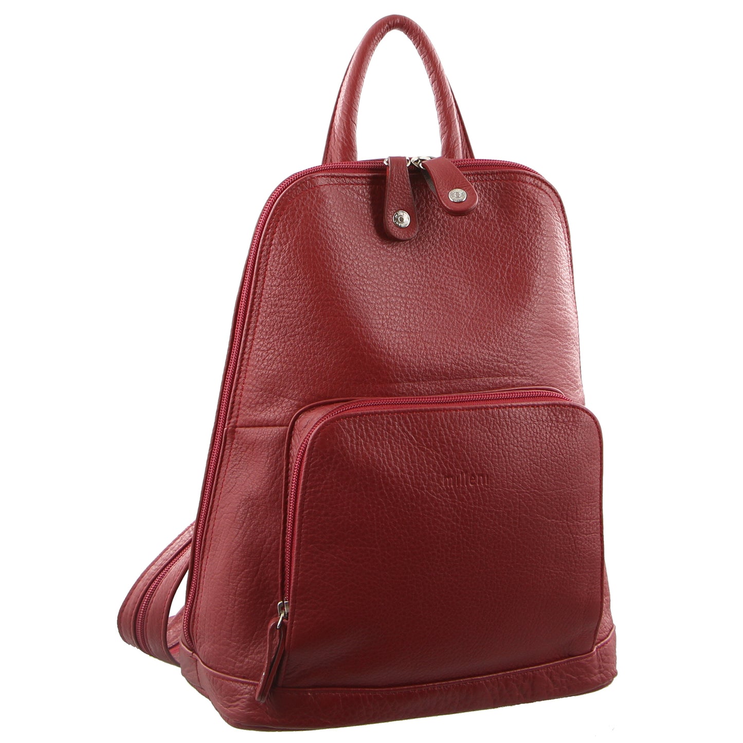 Milleni Womens Twin Zip Backpack Nappa Italian Leather Bag Travel - Red V563-NL-10767-RED