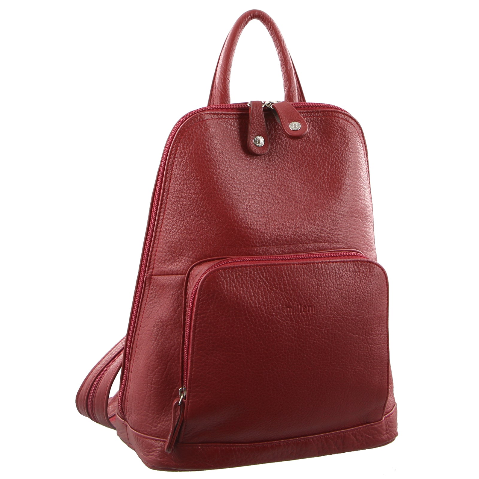 Milleni Womens Twin Zip Backpack Nappa Italian Leather Bag Travel - Red V563-NL-10767-RED