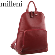 Milleni Womens Twin Zip Backpack Nappa Italian Leather Bag Travel - Red V563-NL-10767-RED