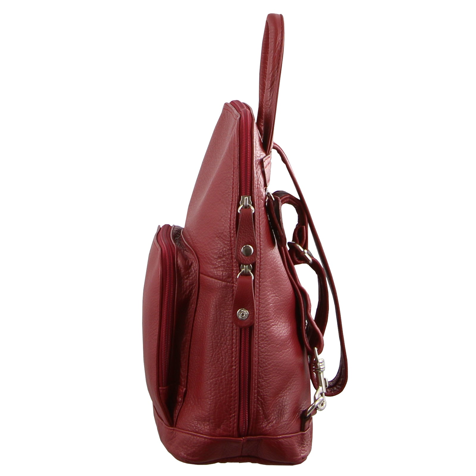Milleni Womens Twin Zip Backpack Nappa Italian Leather Bag Travel - Red V563-NL-10767-RED