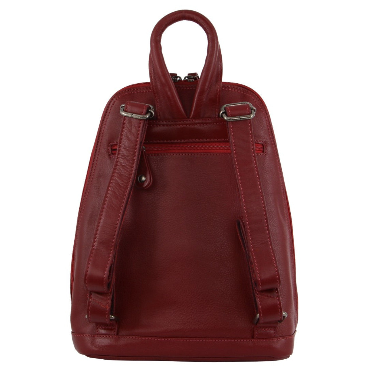 Milleni Womens Twin Zip Backpack Nappa Italian Leather Bag Travel - Red V563-NL-10767-RED