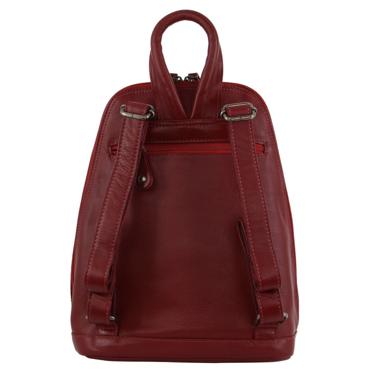 Milleni Womens Twin Zip Backpack Nappa Italian Leather Bag Travel - Red V563-NL-10767-RED