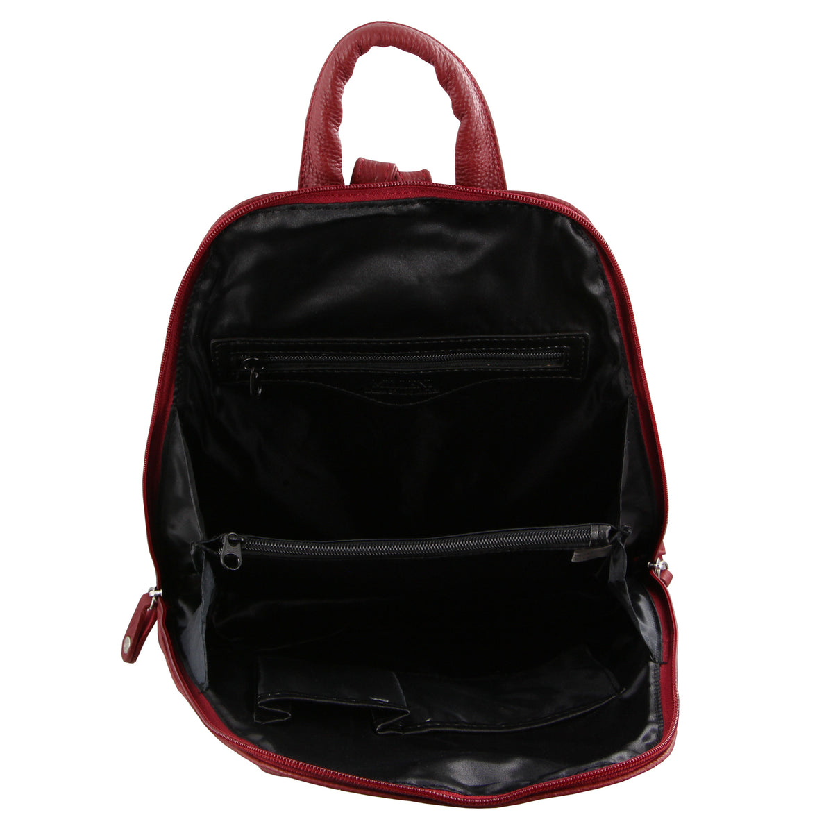 Milleni Womens Twin Zip Backpack Nappa Italian Leather Bag Travel - Red V563-NL-10767-RED