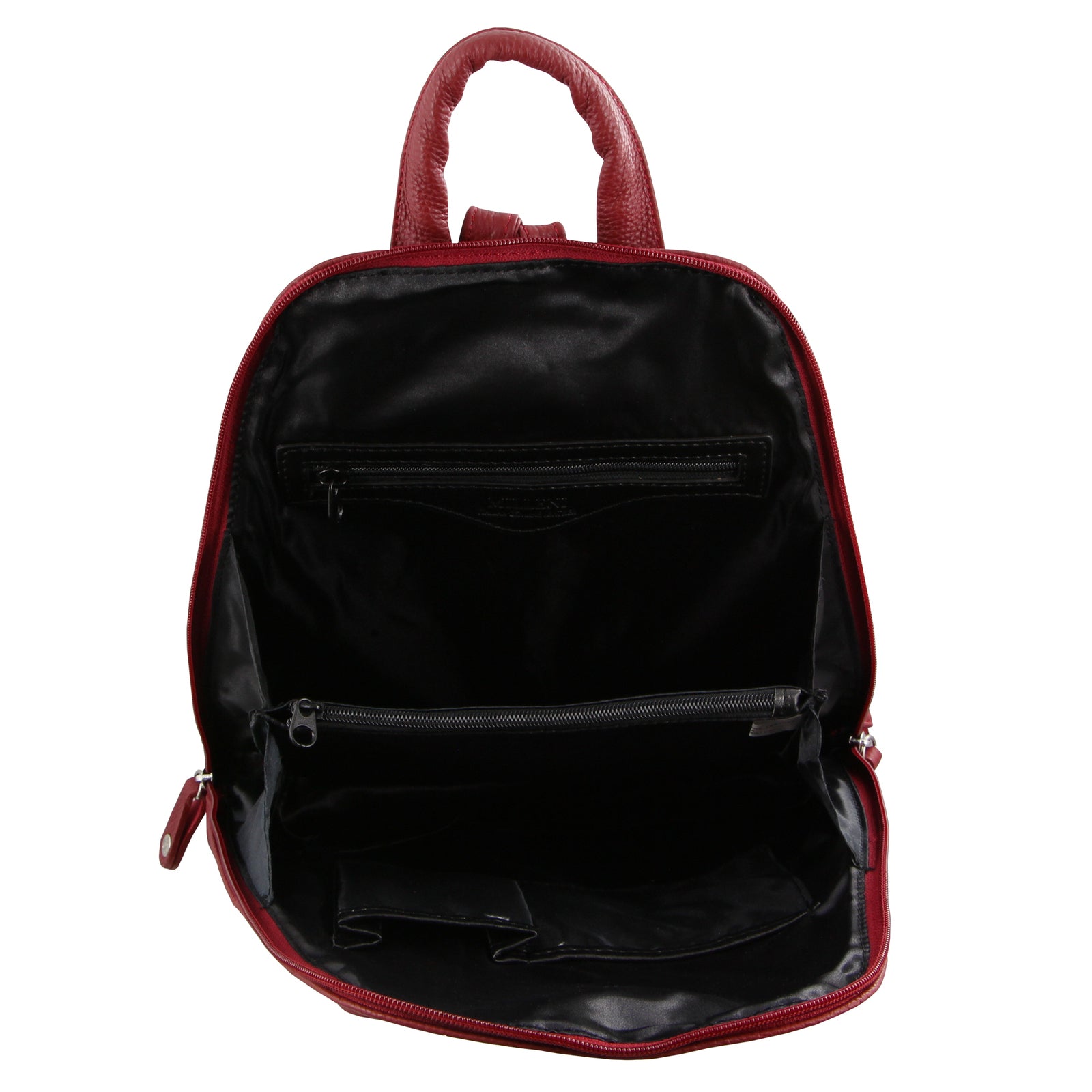 Milleni Womens Twin Zip Backpack Nappa Italian Leather Bag Travel - Red V563-NL-10767-RED