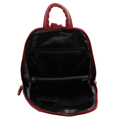 Milleni Womens Twin Zip Backpack Nappa Italian Leather Bag Travel - Red V563-NL-10767-RED