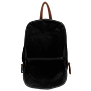 Milleni Ladies Genuine Italian Leather Backpack Bag Twin Zip - Black/Chestnut