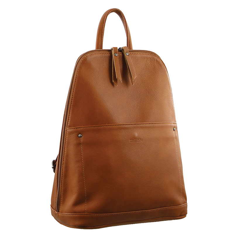 Milleni Ladies Genuine Italian Leather Backpack Bag Twin Zip - Cognac V563-NL-2442-COGNAC