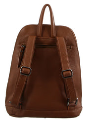 Milleni Ladies Genuine Italian Leather Backpack Bag Twin Zip - Cognac V563-NL-2442-COGNAC