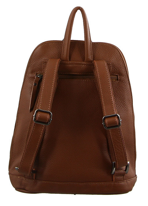 Milleni Ladies Genuine Italian Leather Backpack Bag Twin Zip - Cognac V563-NL-2442-COGNAC