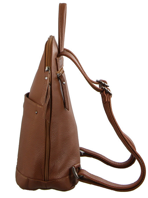 Milleni Ladies Genuine Italian Leather Backpack Bag Twin Zip - Cognac V563-NL-2442-COGNAC