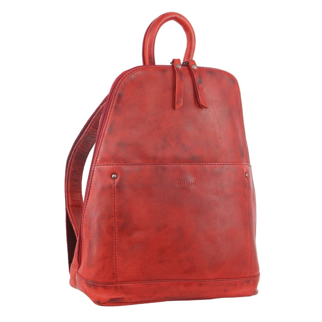 Milleni Genuine Italian Leather Soft Leather Backpack Travel Bag - Red V563-NL-2442-RED
