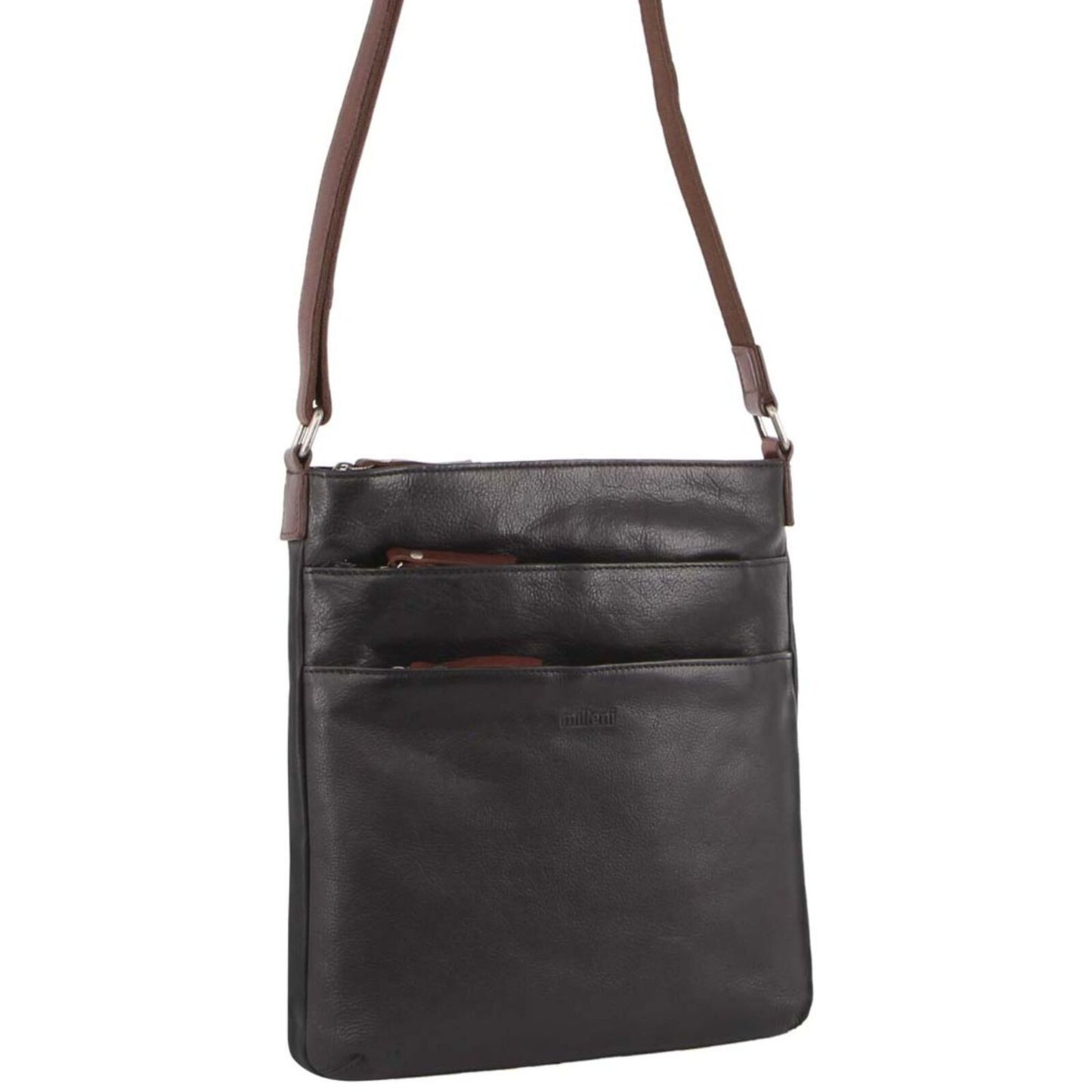 Milleni Womens Italian Leather Bag Soft Nappa Leather Cross-Body Travel - Black/Chestnut V563-NL2439-BLACK_CHESTNUT
